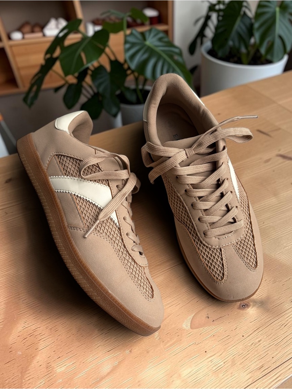 Women's Beige Mesh & Suede Casual Sneakers with Cream Accent